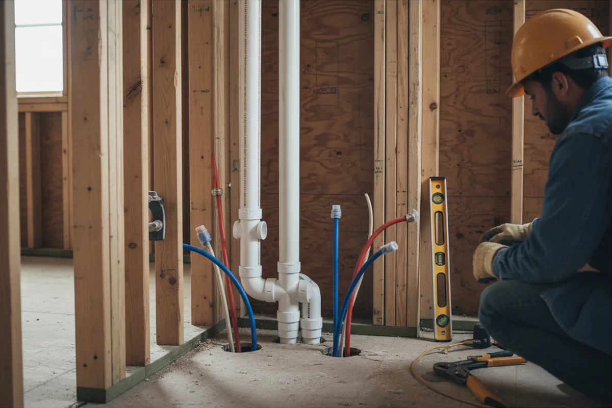 Drain and supply rough-in during Sump Pump Repair in Canyon